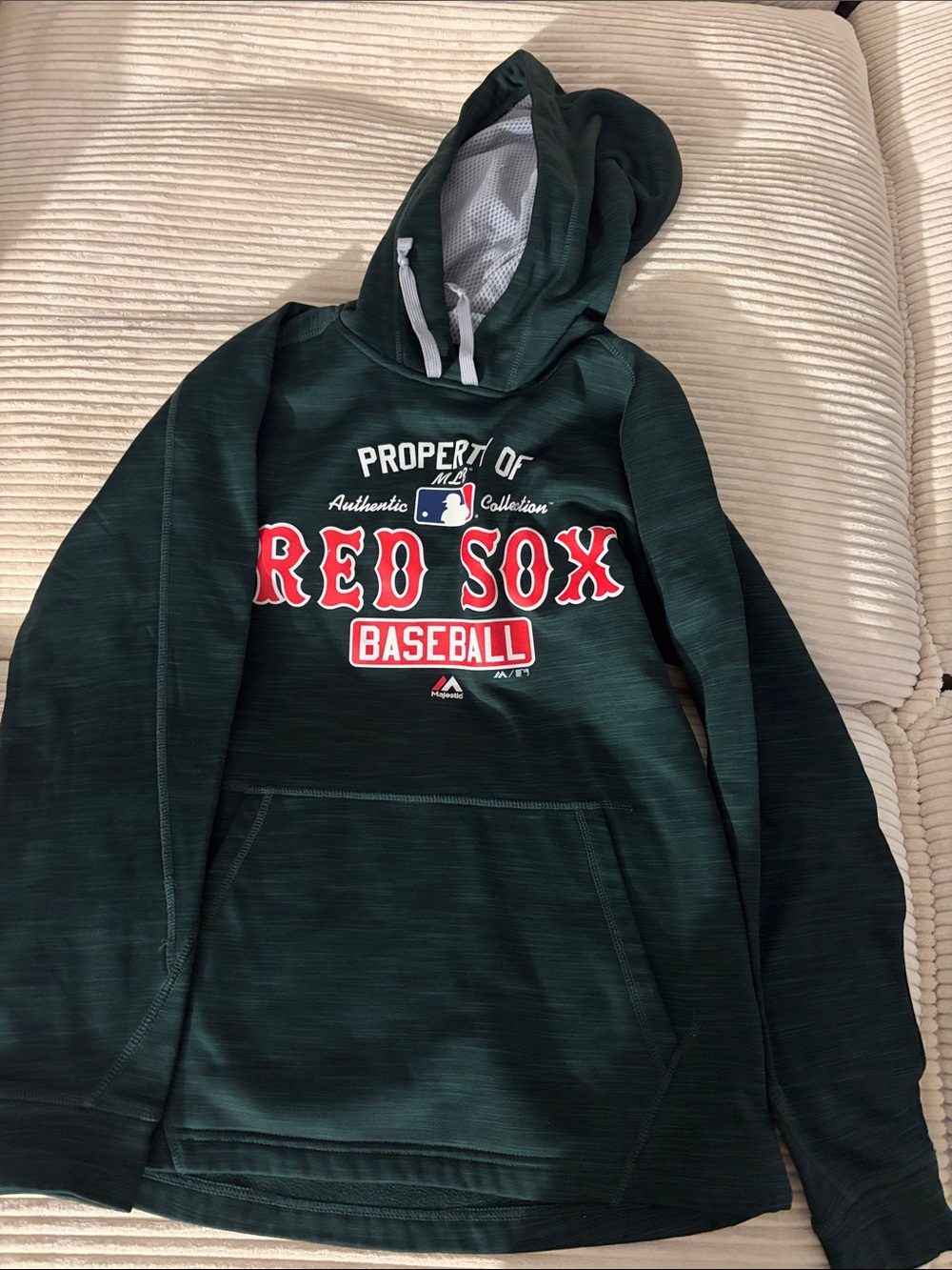 MLB size small Boston Red Sox Dark Green Pullover Hoodie with Red & White Logo